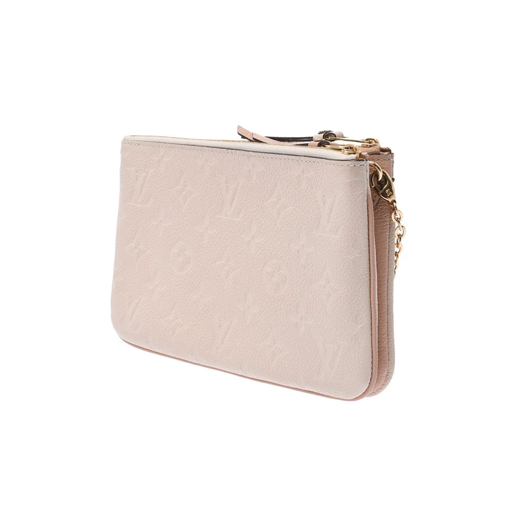Louis Vuitton Leather Double Beige Zip Dore Monogram Pochette Empreinte Tan
